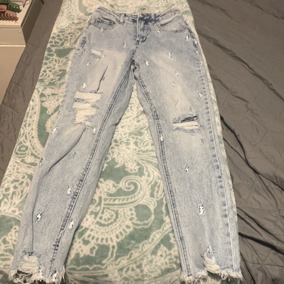 Light blue lightning bolt printed mom jeans - Picture 2 of 4